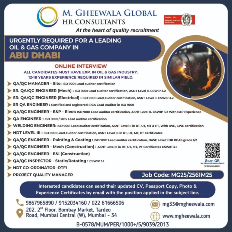 QA/QC Jobs in Abu Dhabi – Oil & Gas Industry