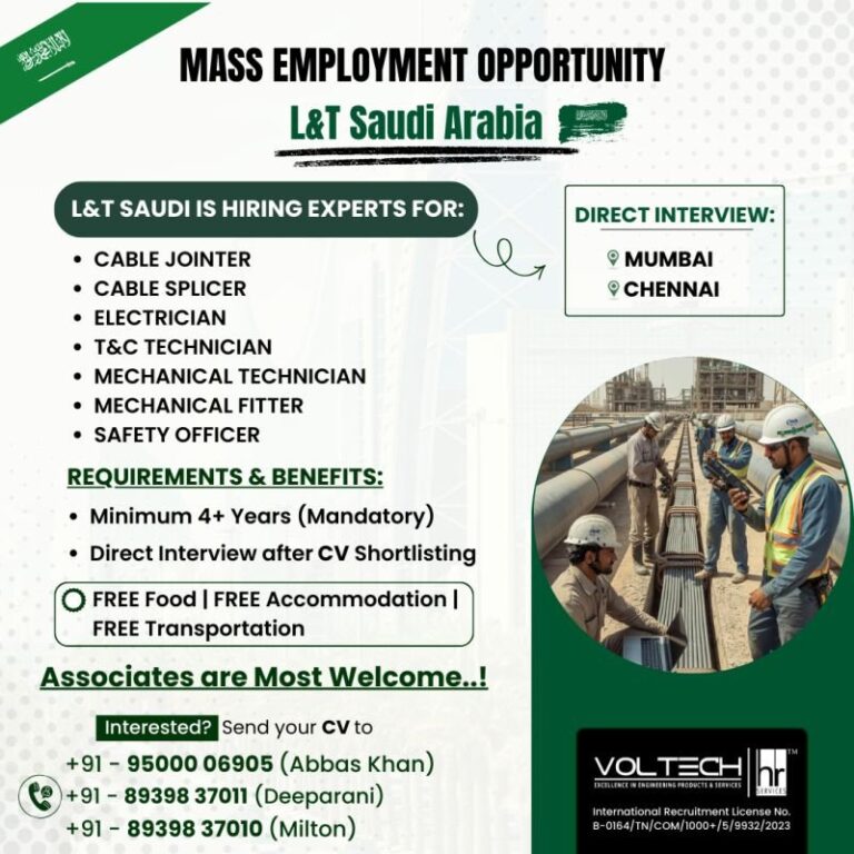 Cable Joints and Technical Jobs in Saudi Arabia – Multiple Positions