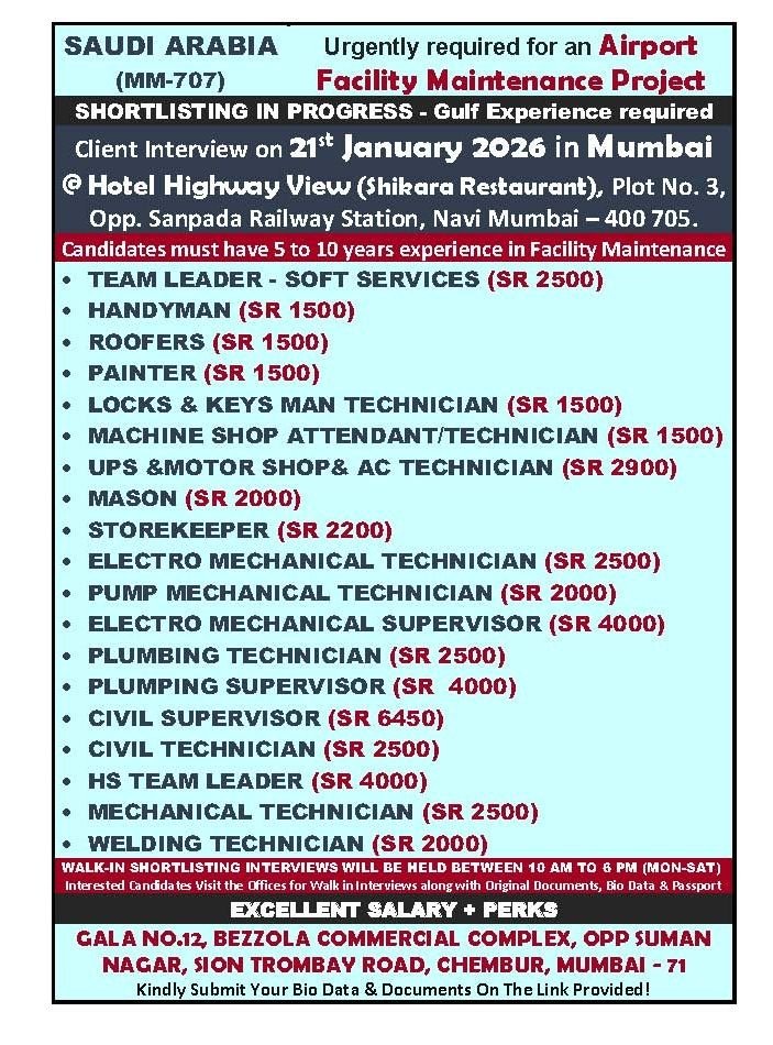 Facility Maintenance Jobs in Saudi Arabia – Team Leader, Handyman, and Technician Positions