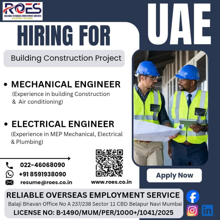 Mechanical and Electrical Engineer Jobs in Gulf – Building Construction Project