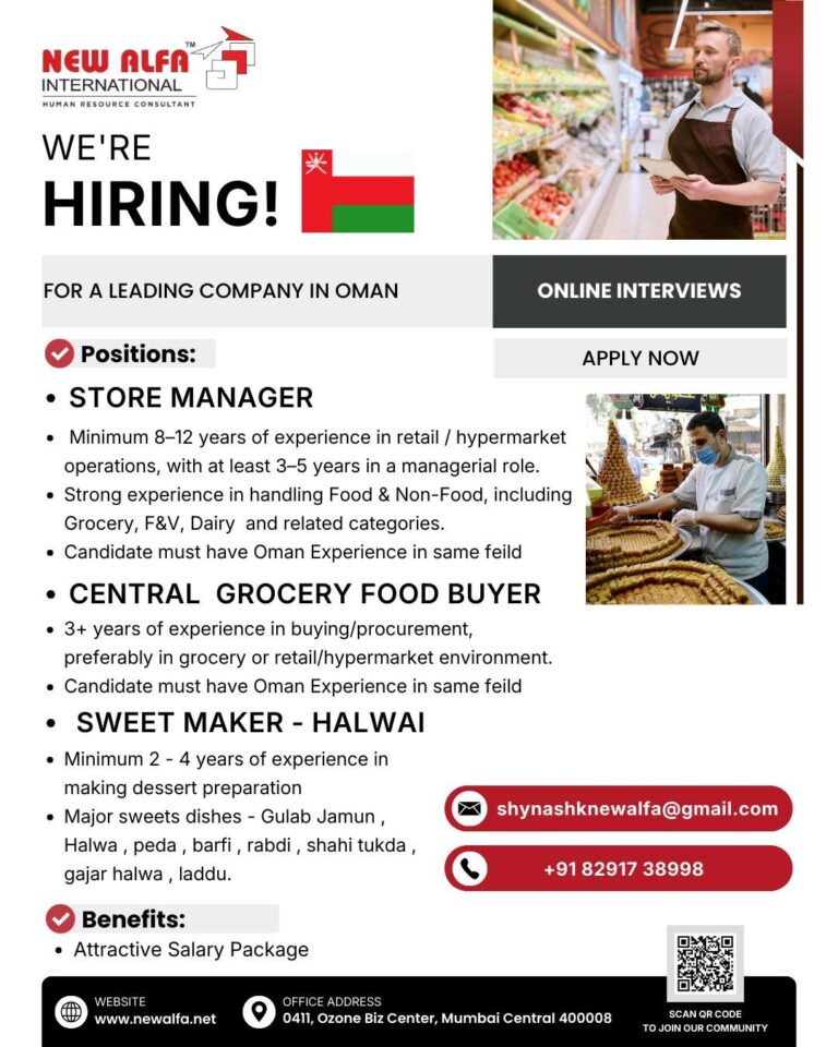 Store Manager and Other Jobs in Oman – Multiple Positions