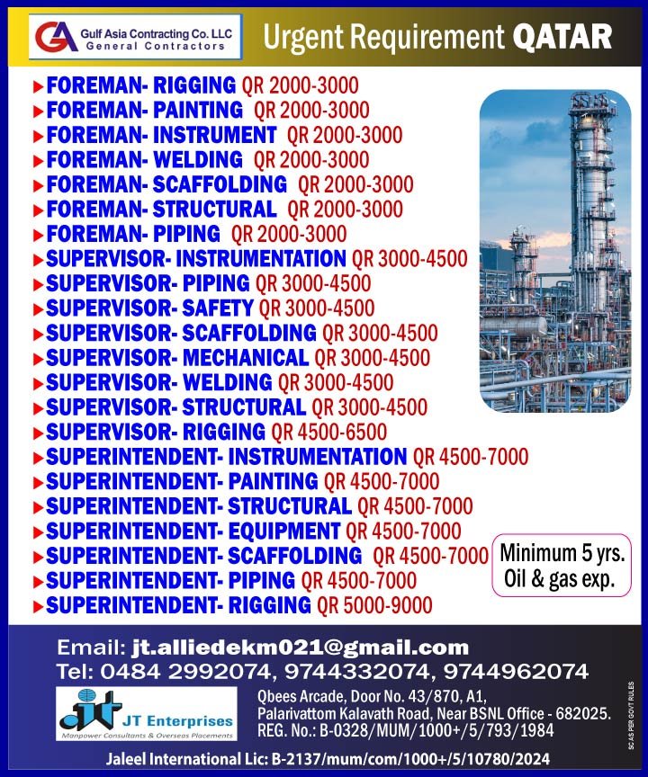 Engineering Jobs in Qatar – Instrumentation and Construction