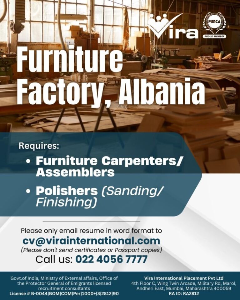 Furniture Carpenter/Assembler Jobs in Albania – Carpenter and Polisher