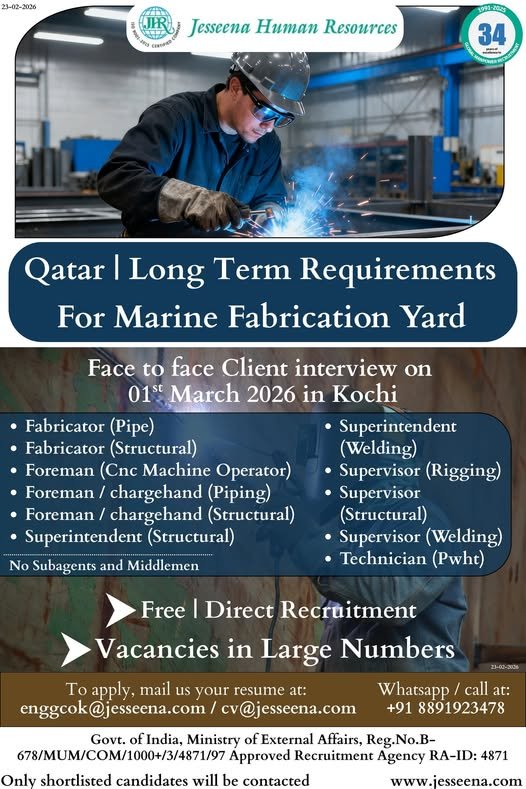 Fabricator Jobs in Qatar – Superintendent, Foreman, Supervisor, Technician