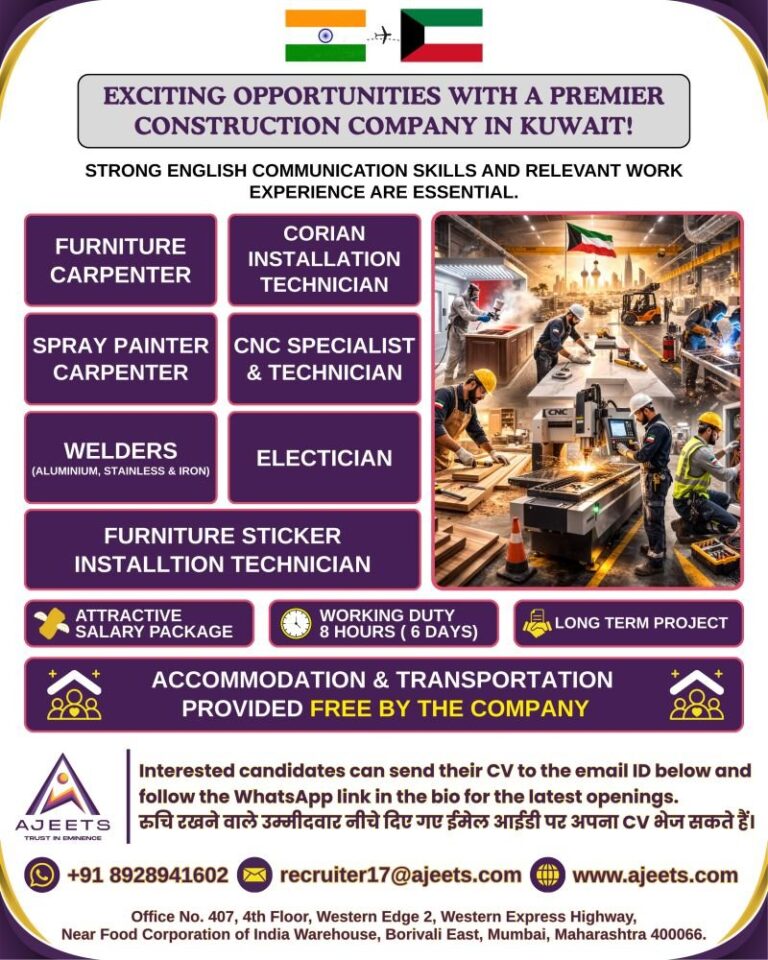 Carpenter and Technician Jobs in Kuwait – Corian Installation and Furniture Sticker