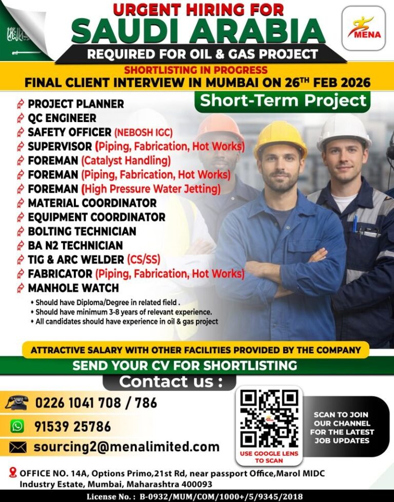 Project Planner, QC Engineer, and Other Jobs in Gulf – Various Positions