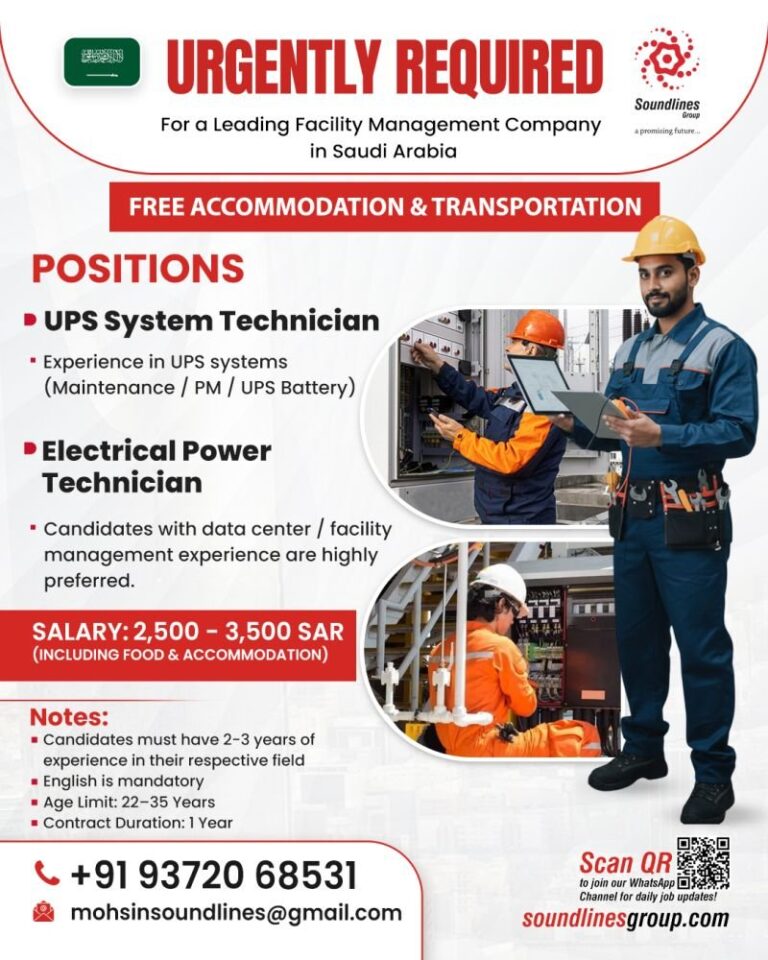 UPS System Technician Jobs in Saudi Arabia – Electrical Power Technician