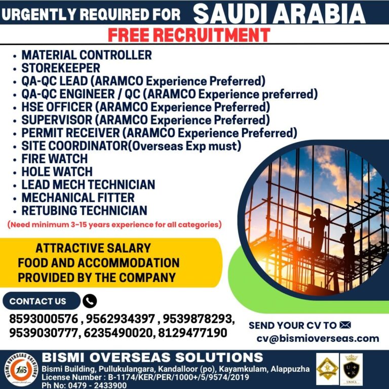 Material Controller Jobs in Saudi Arabia – Multiple Positions
