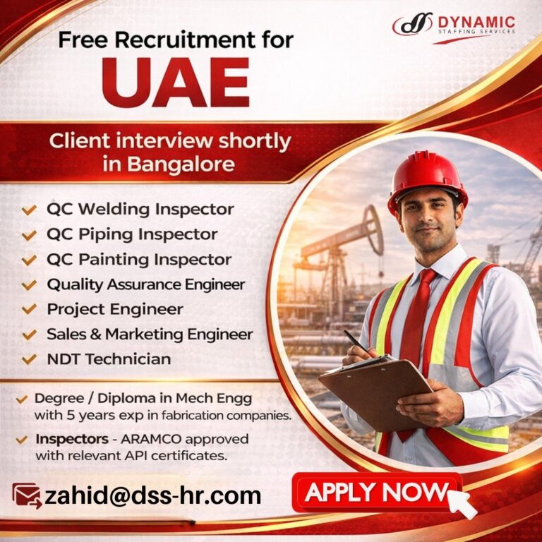 QC Inspector Jobs in Gulf – QC Welding Inspector, QC Piping Inspector, QC Painting Inspector