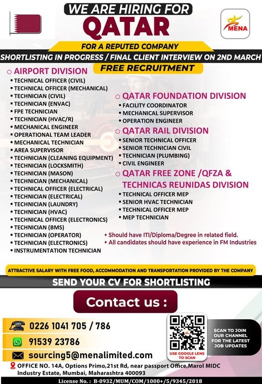 Technical and Engineering Jobs in Qatar – Multiple Positions
