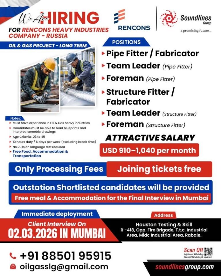 Pipe Fitter and Structure Fitter Jobs in Gulf – Team Leader, Foreman, and Fitter