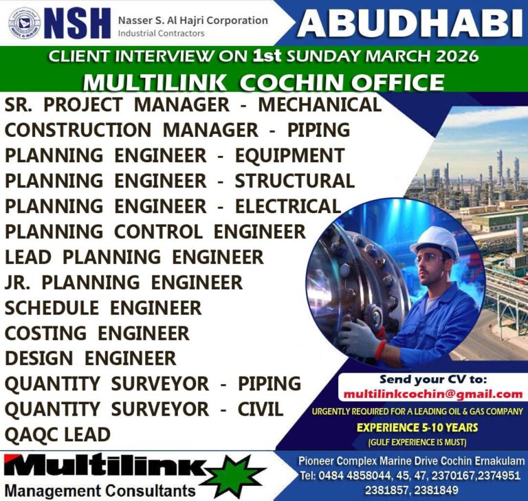 Mechanical and Construction Jobs in Gulf – Sr. Project Manager, Construction Manager, Planning Engineers