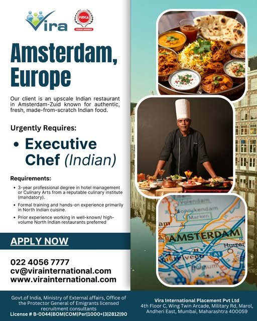 Executive Chef Jobs in Netherlands – Indian Restaurant