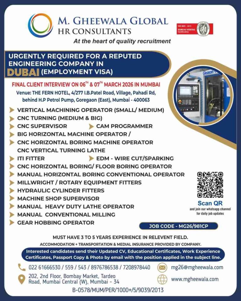 Engineering Jobs in United Arab Emirates – Vertical Machining Operator, CNC Turning, and More