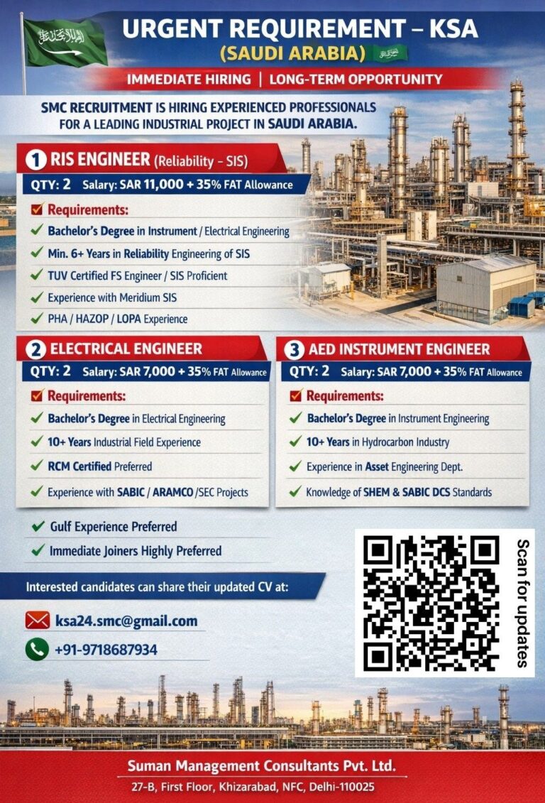 Instrument and Electrical Engineering Jobs in Saudi Arabia – Reliability and Asset Engineering